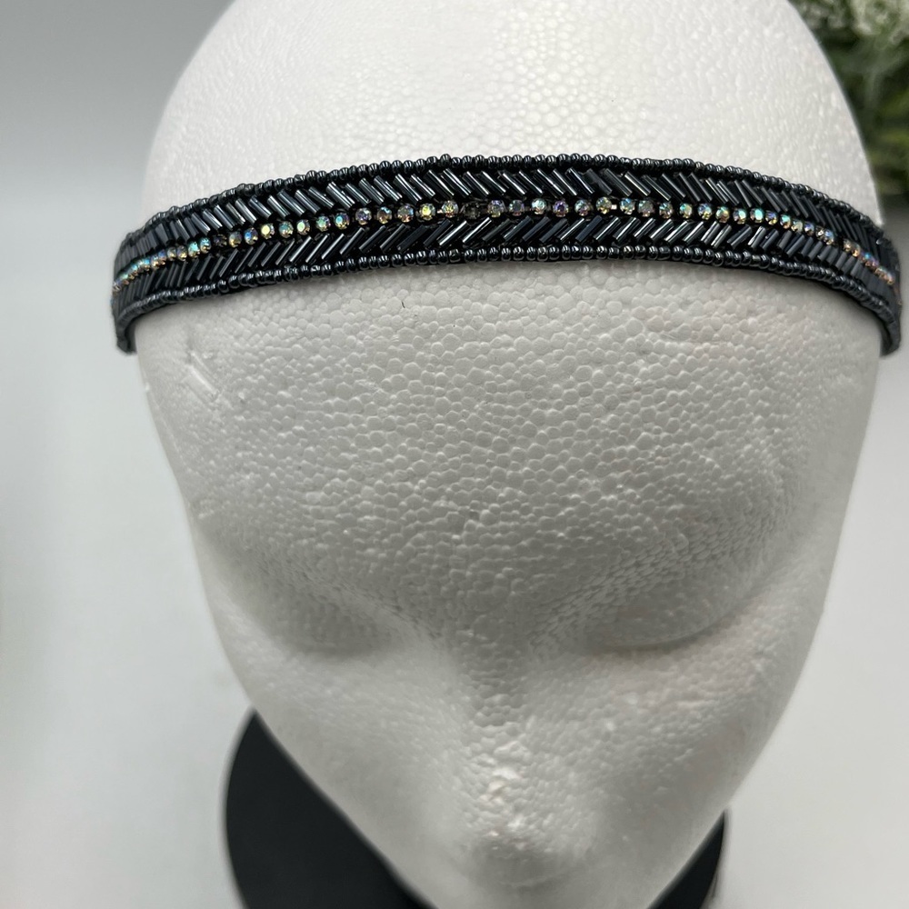 TASSEL Headband Alton Pewter Blue Beaded Handmade‎ Rhinestone New adjustable